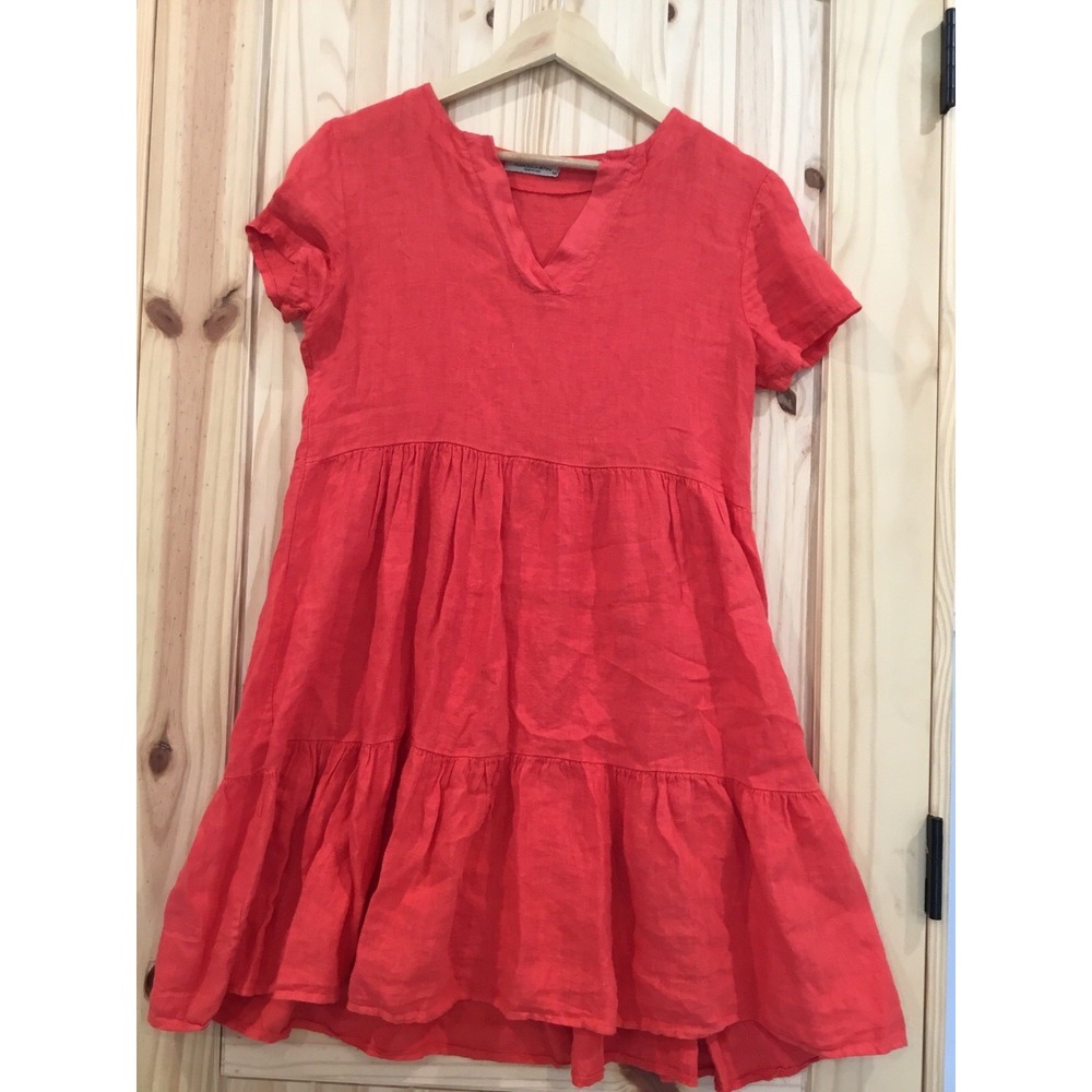 Francesca Bettini Linen Dress Women Size Sm Red Tiered Made in Italy Summer
